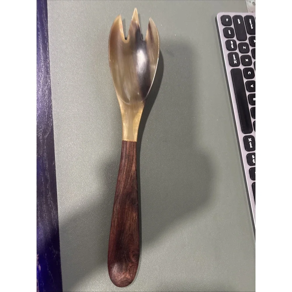 Two's Company MCM Danish Wood Natural Horn Salad Serving Fork Hostess Gift